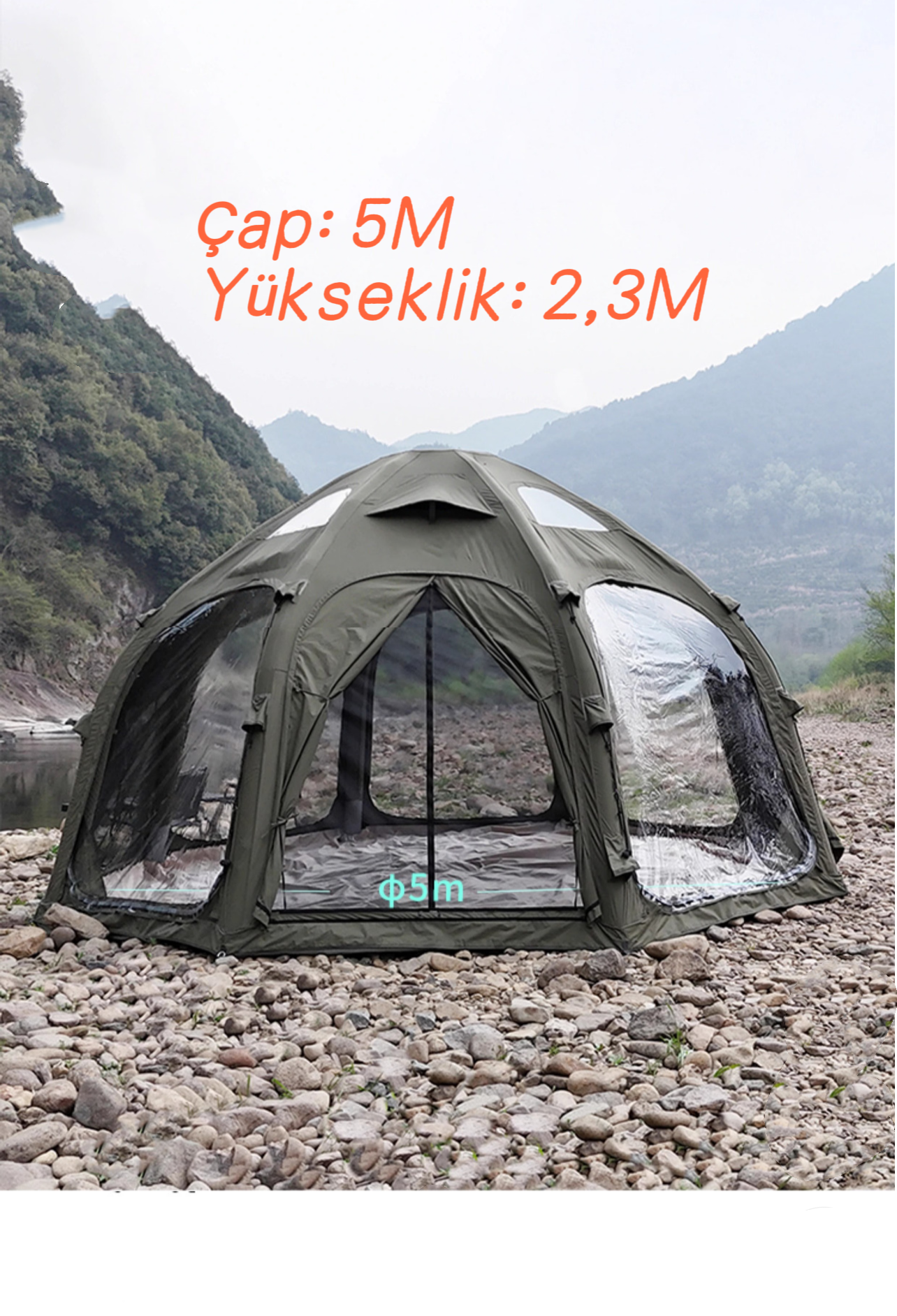 SHUFA GLAMPING 19.6 Metrekare Yeşil Renk Küresel kubbe şişme çadır-ZP73