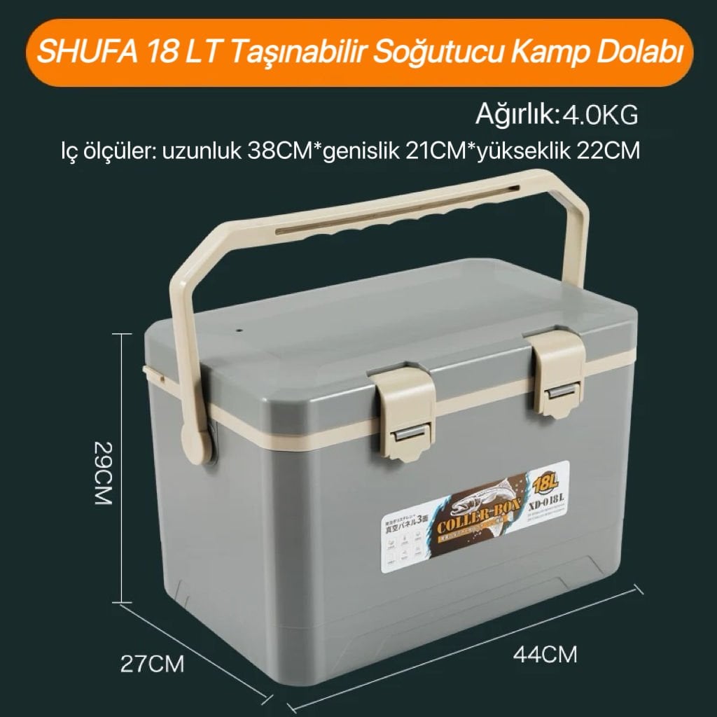 Shufa 18 LT Taşınabilir Soğutucu Kamp Dolabı (GRİ)