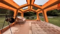 SHUFA Galaksi Serisi Turuncu | 13.68 m² Otomatik Şişme Kamp Çadırı – 4 Mevsim – Şeffaf Tavanlı – 380x360x220 cm