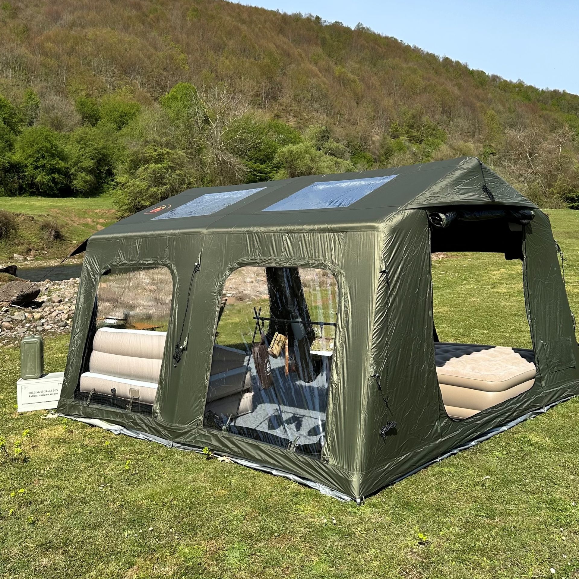 SHUFA Galaksi Serisi Yeşil | 13.68 m² Şişme Kamp Çadırı – 4 Mevsim – Geniş & Şeffaf Tavanlı – 380x360x220 cm