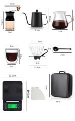 9 Parça Çantalı Kahve Seti – Cam Demlik, Dijital Terazi, Öğütücü, Kettle, Kupa ve Taşıma Çantalı