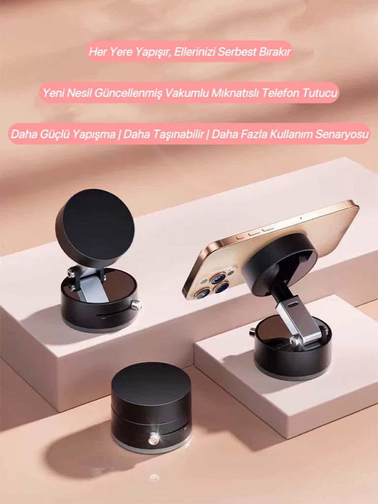 360° Dönebilen Vakumlu Mıknatıslı Telefon Tutucu – Manyetik, Yüksek Tutuşlu, Katlanabilir, Taşınabilir Stand