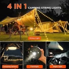 4'ü 1 Arada Kamp Lambası | LED Işık, Fener, Gece Lambası ve Işık Zinciri (Ipx4 Su Geçirmez)
