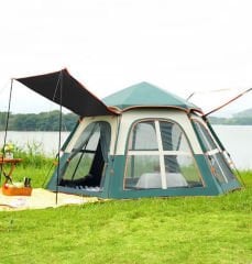 Shufa Tam Otomatik Su Ve Rüzgar Geçirmez Gölgelikli Altıgen Çadır Aile Çadırı 280*240*155 Cm (YEŞİL)