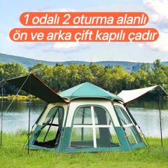 Shufa Tam Otomatik Su Ve Rüzgar Geçirmez Gölgelikli Altıgen Çadır Aile Çadırı 280*240*155 Cm (YEŞİL)