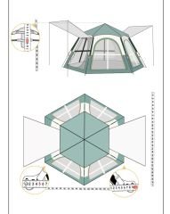 Shufa Tam Otomatik Su Ve Rüzgar Geçirmez Gölgelikli Altıgen Çadır Aile Çadırı 280*240*155 Cm (YEŞİL)