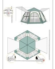 Shufa Tam Otomatik Su Ve Rüzgar Geçirmez Gölgelikli Altıgen Çadır Aile Çadırı 280*240*155 Cm (YEŞİL)