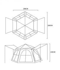 Shufa Tam Otomatik Su Ve Rüzgar Geçirmez Gölgelikli Altıgen Çadır Aile Çadırı 280*240*155 Cm (YEŞİL)