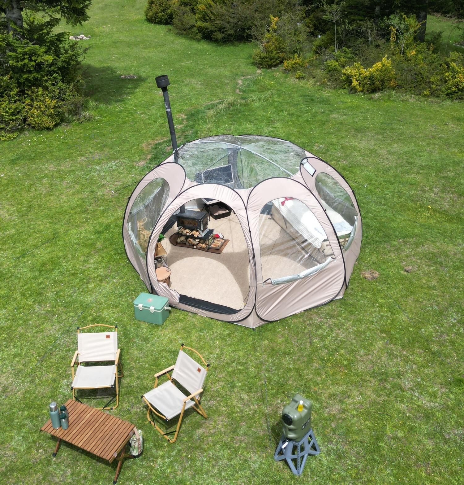 SHUFA  Tam Otomatik Şeffaf KUBBE Çadır, Yağmuru ve kar yağışı izlenebilir 400*400*200CM