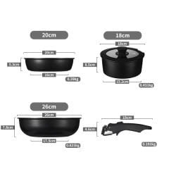 Shufa 5 Parça Easy Clip Çıkarılabilir Saplı Taşınabilir Tava ve Tencere Seti