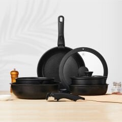 Shufa 9 Parça Easy Clip Çıkarılabilir Saplı Taşınabilir Tava ve Tencere Seti