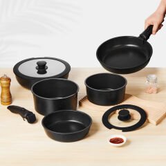 Shufa 9 Parça Easy Clip Çıkarılabilir Saplı Taşınabilir Tava ve Tencere Seti