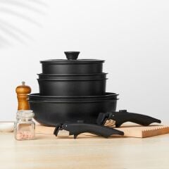 Shufa 9 Parça Easy Clip Çıkarılabilir Saplı Taşınabilir Tava ve Tencere Seti