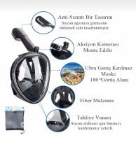 SHUFA Lxl Beden Siyah Dalış Maskesi Tam Yüz Full Face Şnorkel Anti Sızıntı Ekipmanları 360 Görüntü Slikon