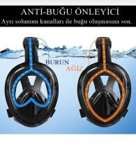 SHUFA L/Xl Beden Siyah Dalış Maskesi Tam Yüz Full Face Şnorkel Anti Sızıntı Ekipmanları 360 Görüntü Slikon