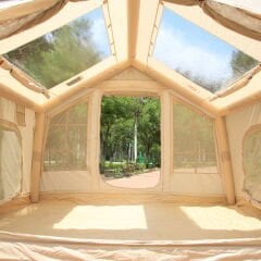 SHUFA Galaksi Serisi Bej Renk 8 m² Şişme Kamp Çadırı – 4 Mevsim – Geniş & Şeffaf Tavanlı – 315x250x220 cm-ZP86