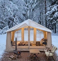 SHUFA Galaksi Serisi Bej Renk 8 m² Şişme Kamp Çadırı – 4 Mevsim – Geniş & Şeffaf Tavanlı – 315x250x220 cm-ZP86