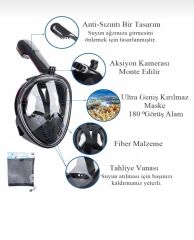 SHUFA S/M Beden Siyah Dalış Maskesi Tam Yüz Full Face Şnorkel Anti Sızıntı Ekipmanları 360 Görüntü Slikon(Kopya)