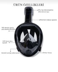 SHUFA S/M Beden Siyah Dalış Maskesi Tam Yüz Full Face Şnorkel Anti Sızıntı Ekipmanları 360 Görüntü Slikon(Kopya)