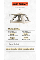 SHUFA 4 Tarafı Kare Tenteli Tam Otomatik Kamp Çadırı 240*240*155 (ikinci el)